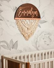 Load image into Gallery viewer, Half Moon Macrame Nursery Sign
